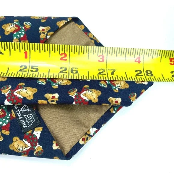 Como Seda Necktie Christmas Bear in Polka Dot Pj's Navy Blue Green Red White Tie - Picture 9 of 9